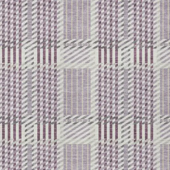 Lavender Ivory And Gray Plaid Washable Indoor Outdoor Area Rug Photo 5