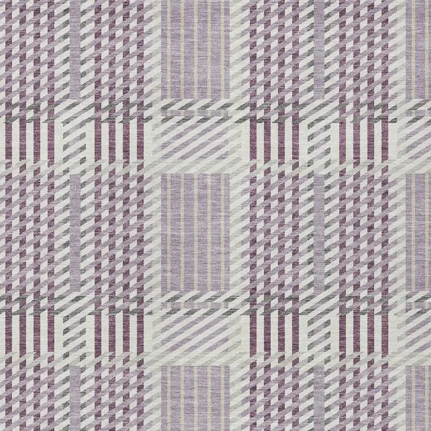Lavender Ivory And Gray Plaid Washable Indoor Outdoor Area Rug Photo 5