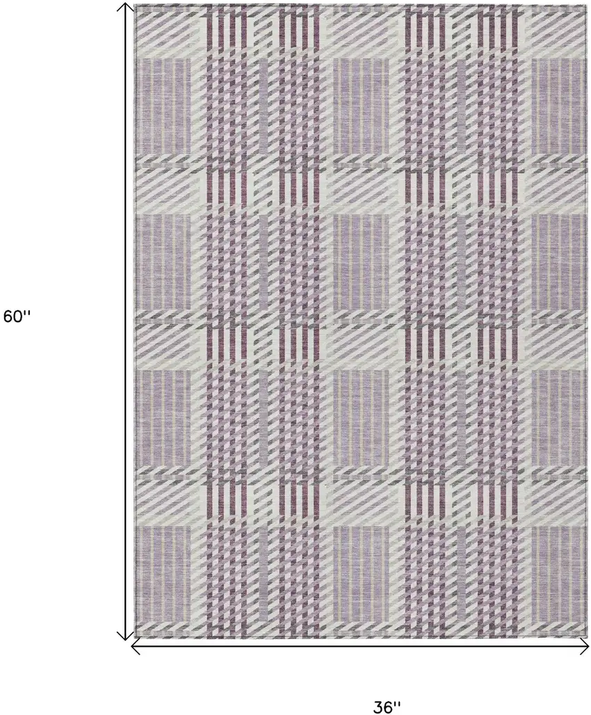 Lavender Ivory And Gray Plaid Washable Indoor Outdoor Area Rug Photo 3
