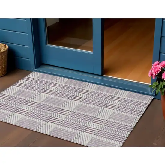 Lavender Ivory And Gray Plaid Washable Indoor Outdoor Area Rug Photo 1