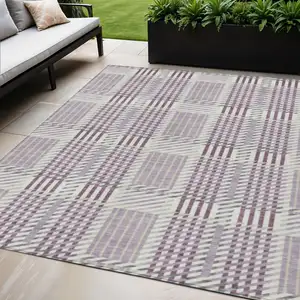 Photo of Lavender Ivory And Gray Plaid Washable Indoor Outdoor Area Rug
