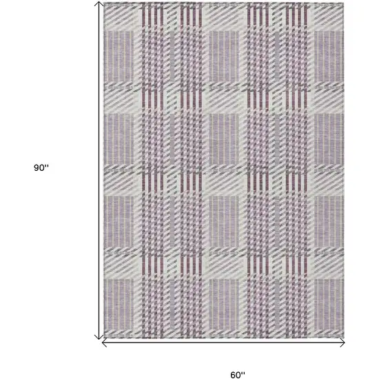 Lavender Ivory And Gray Plaid Washable Indoor Outdoor Area Rug Photo 3