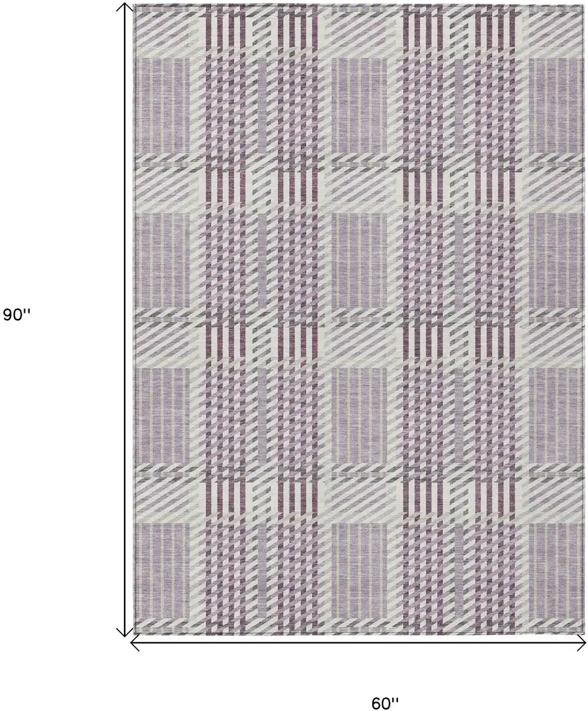 Lavender Ivory And Gray Plaid Washable Indoor Outdoor Area Rug Photo 3