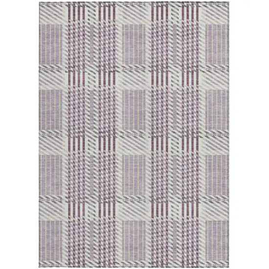 Lavender Ivory And Gray Plaid Washable Indoor Outdoor Area Rug Photo 7