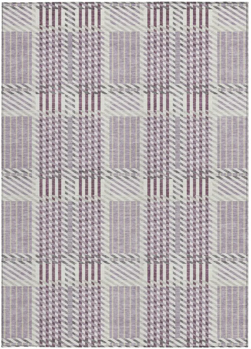 Lavender Ivory And Gray Plaid Washable Indoor Outdoor Area Rug Photo 7