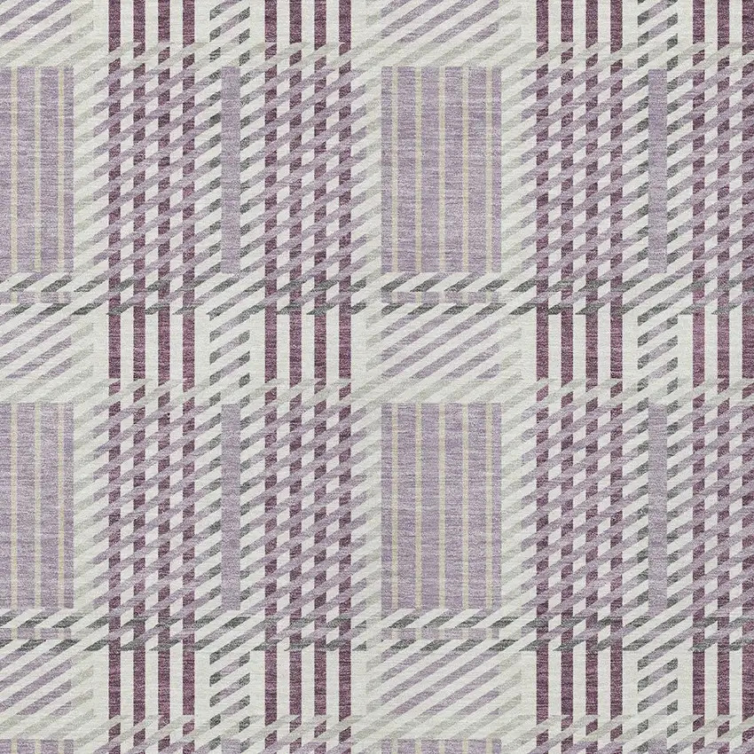 Lavender Ivory And Gray Plaid Washable Indoor Outdoor Area Rug Photo 5