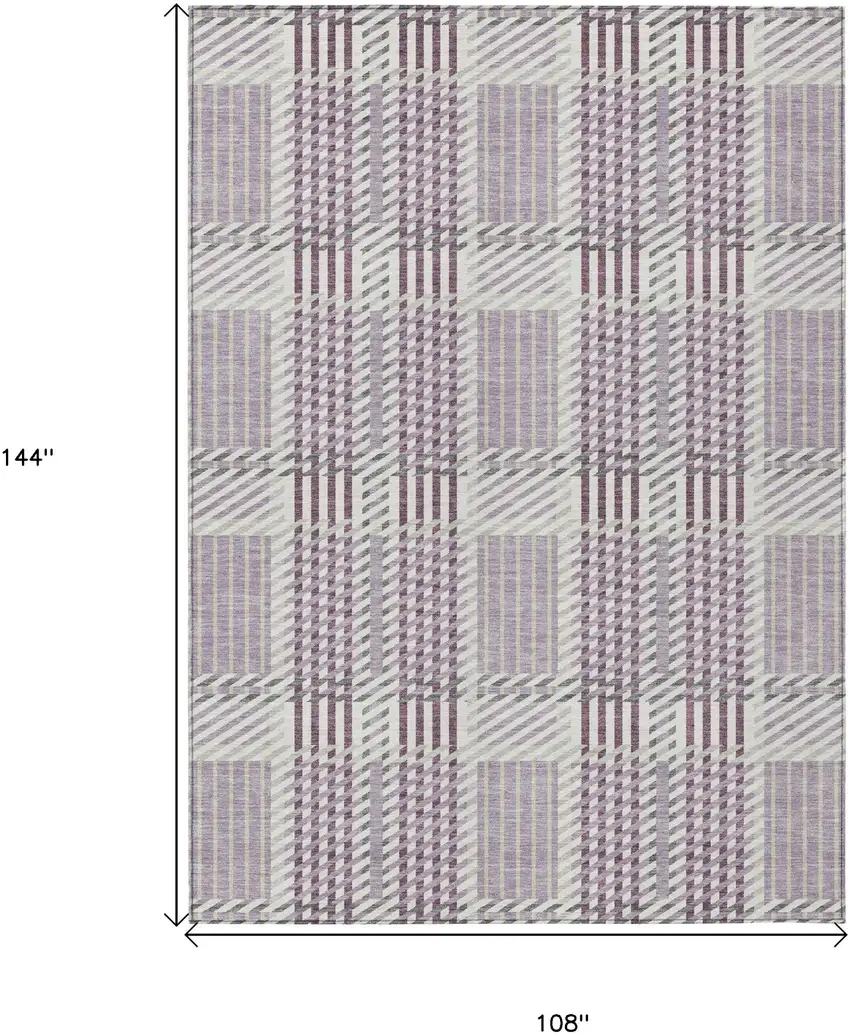 Lavender Ivory And Gray Plaid Washable Indoor Outdoor Area Rug Photo 3