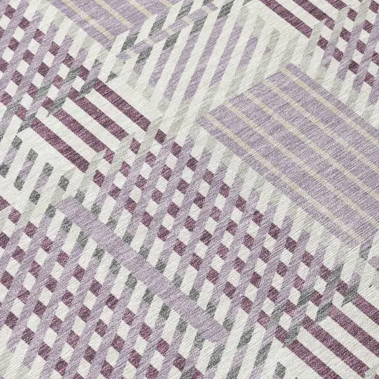 Lavender Ivory And Gray Plaid Washable Indoor Outdoor Area Rug Photo 6