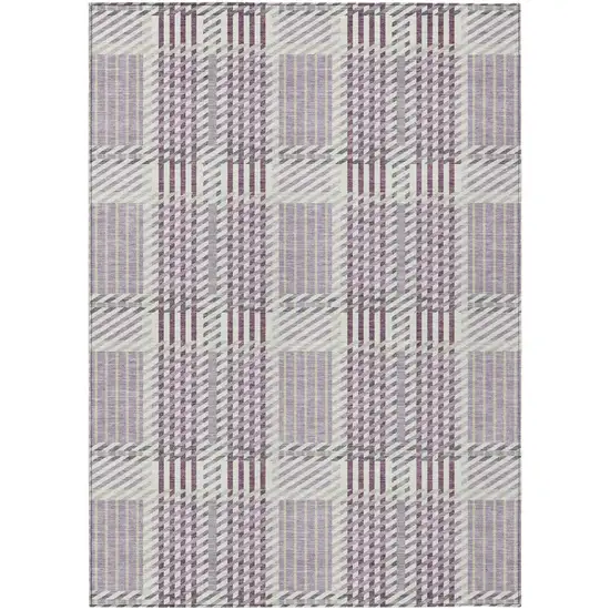 Lavender Ivory And Gray Plaid Washable Indoor Outdoor Area Rug Photo 2