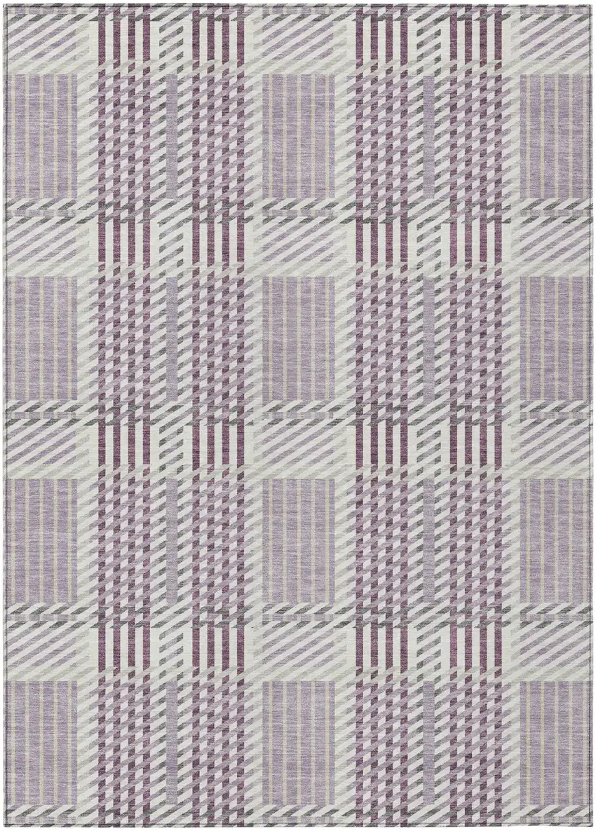 Lavender Ivory And Gray Plaid Washable Indoor Outdoor Area Rug Photo 2