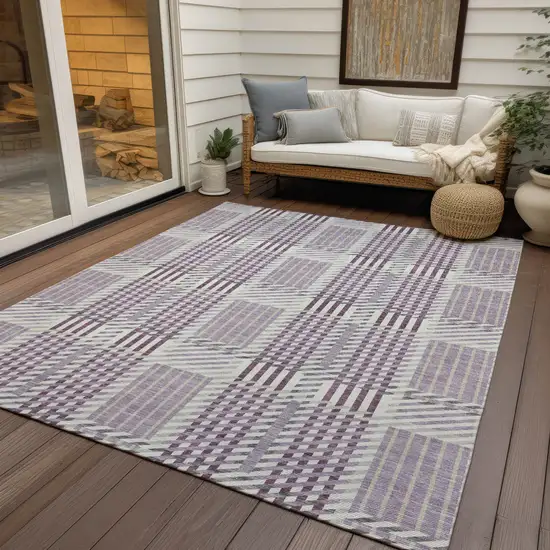 Lavender Ivory And Gray Plaid Washable Indoor Outdoor Area Rug Photo 8