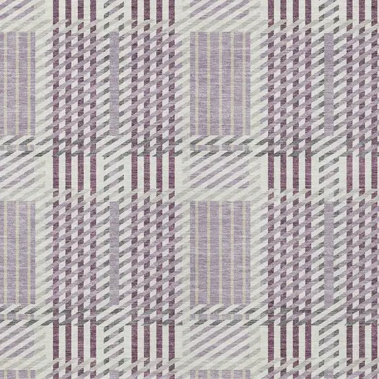 Lavender Ivory And Gray Plaid Washable Indoor Outdoor Area Rug Photo 5