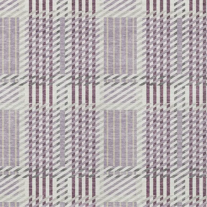 Lavender Ivory And Gray Plaid Washable Indoor Outdoor Area Rug Photo 5