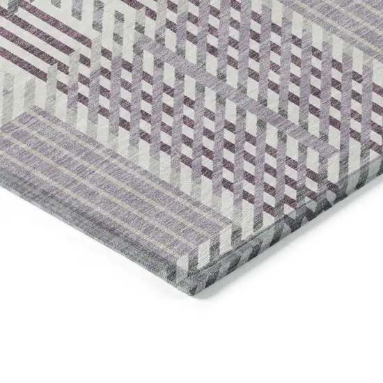 Lavender Ivory And Gray Plaid Washable Indoor Outdoor Area Rug Photo 4