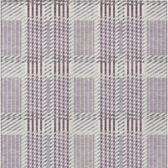 Lavender Ivory And Gray Plaid Washable Indoor Outdoor Area Rug Photo 7