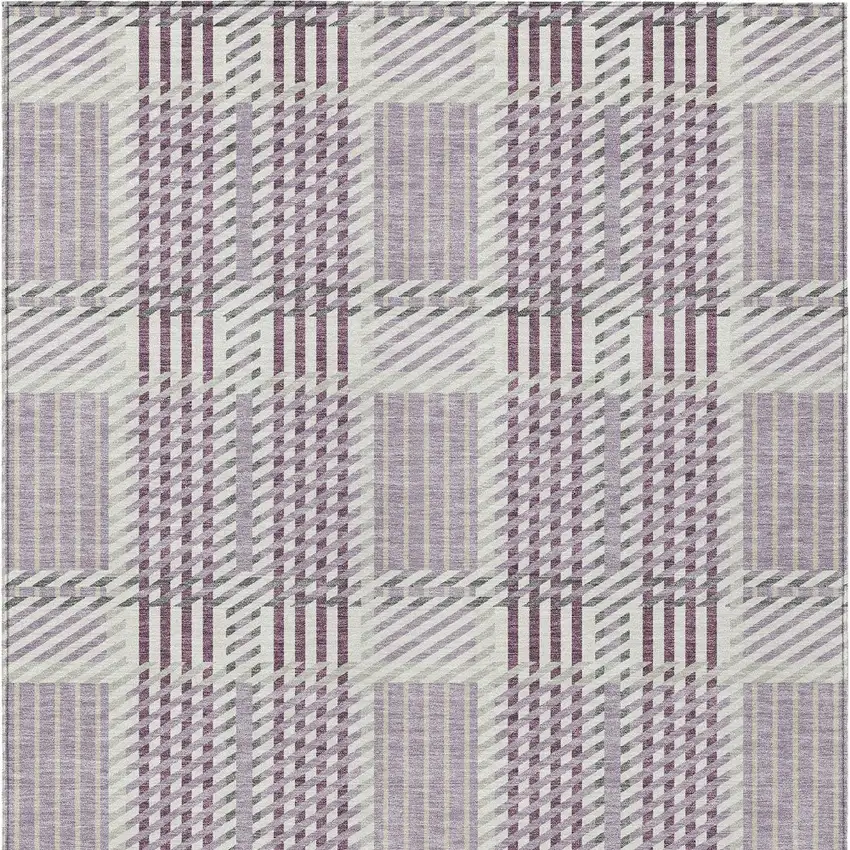 Lavender Ivory And Gray Plaid Washable Indoor Outdoor Area Rug Photo 7