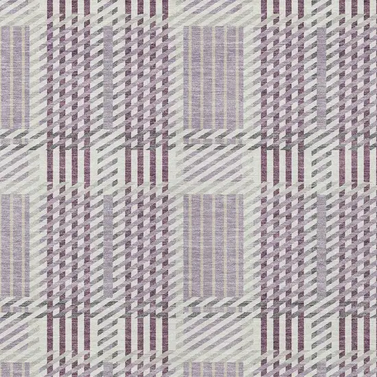 Lavender Ivory And Gray Plaid Washable Indoor Outdoor Area Rug Photo 5