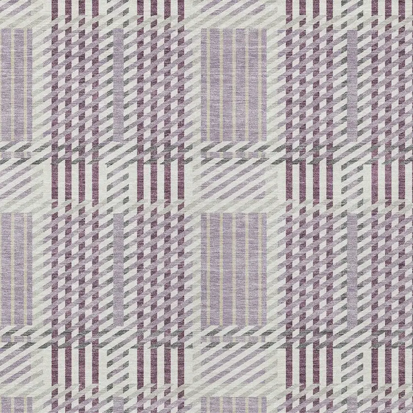 Lavender Ivory And Gray Plaid Washable Indoor Outdoor Area Rug Photo 5