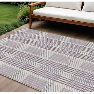 Photo of Lavender Ivory And Gray Plaid Washable Indoor Outdoor Area Rug