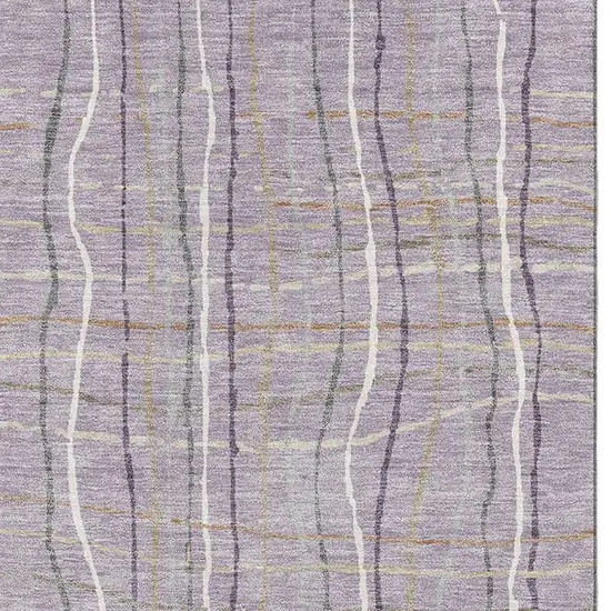 Lavender Ivory And Gray Striped Washable Area Rug With UV Protection Photo 4