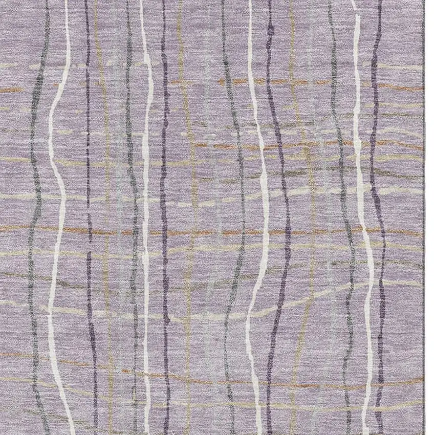 Lavender Ivory And Gray Striped Washable Area Rug With UV Protection Photo 4