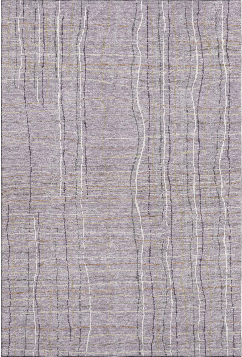 Lavender Ivory And Gray Striped Washable Area Rug With UV Protection Photo 3
