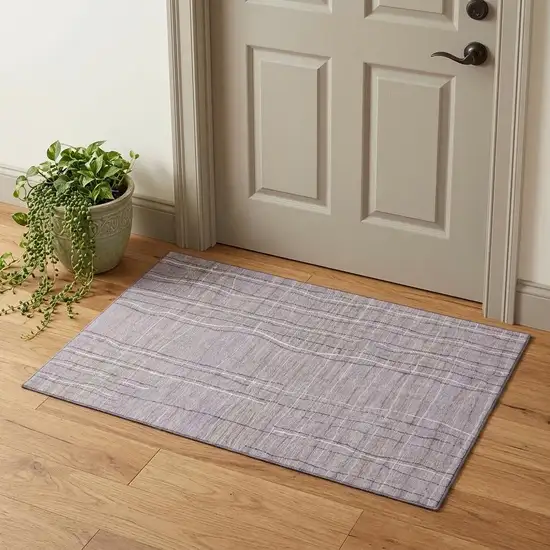 Lavender Ivory And Gray Striped Washable Area Rug With UV Protection Photo 1