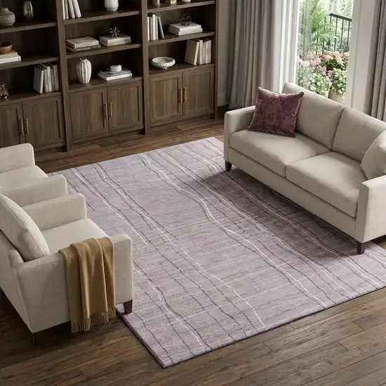 Lavender Ivory And Gray Striped Washable Area Rug With UV Protection Photo 1