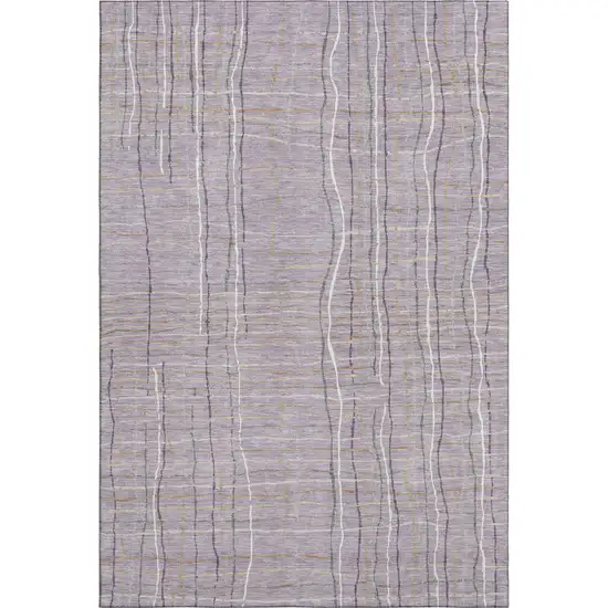 Lavender Ivory And Gray Striped Washable Area Rug With UV Protection Photo 3