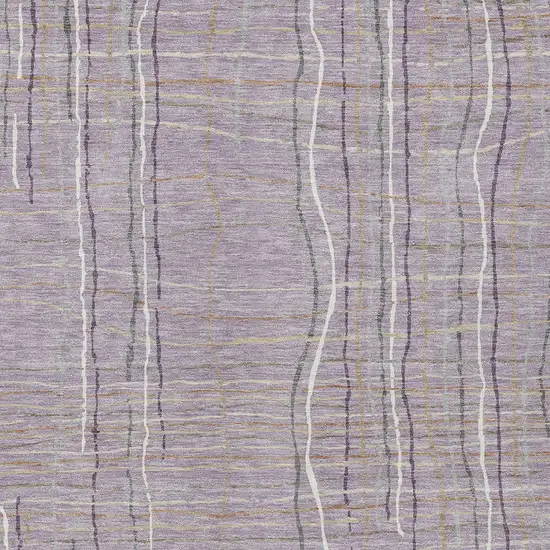 Lavender Ivory And Gray Striped Washable Indoor Outdoor Area Rug Photo 6