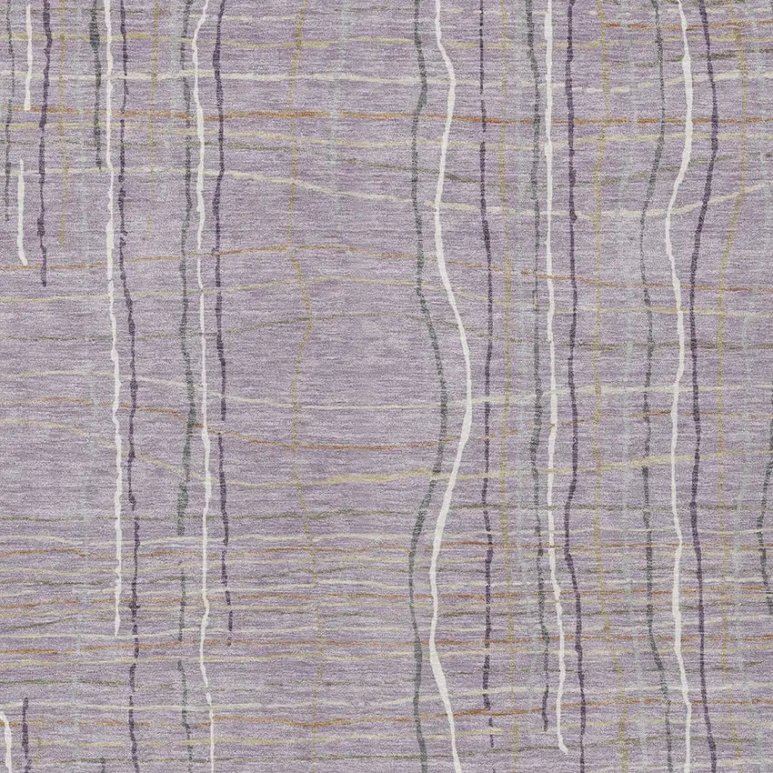Lavender Ivory And Gray Striped Washable Indoor Outdoor Area Rug Photo 6