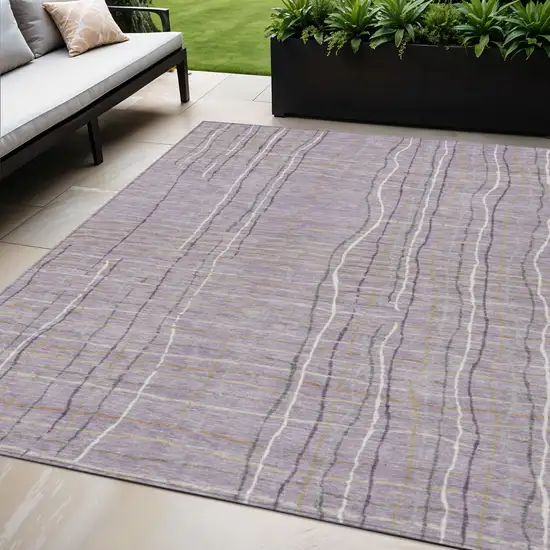 Lavender Ivory And Gray Striped Washable Indoor Outdoor Area Rug Photo 1