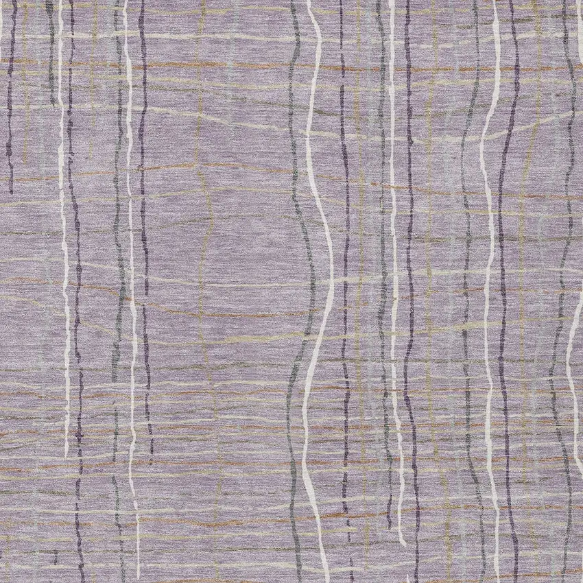 Lavender Ivory And Gray Striped Washable Indoor Outdoor Area Rug Photo 6