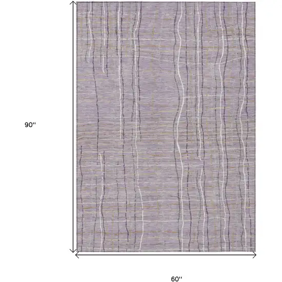 Lavender Ivory And Gray Striped Washable Indoor Outdoor Area Rug Photo 3