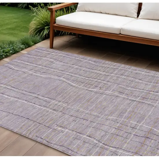 Lavender Ivory And Gray Striped Washable Indoor Outdoor Area Rug Photo 1