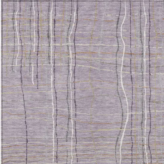Lavender Ivory And Gray Striped Washable Indoor Outdoor Area Rug Photo 6