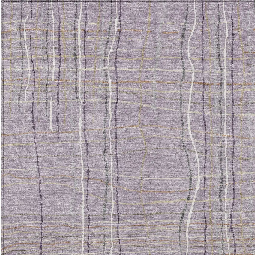 Lavender Ivory And Gray Striped Washable Indoor Outdoor Area Rug Photo 6