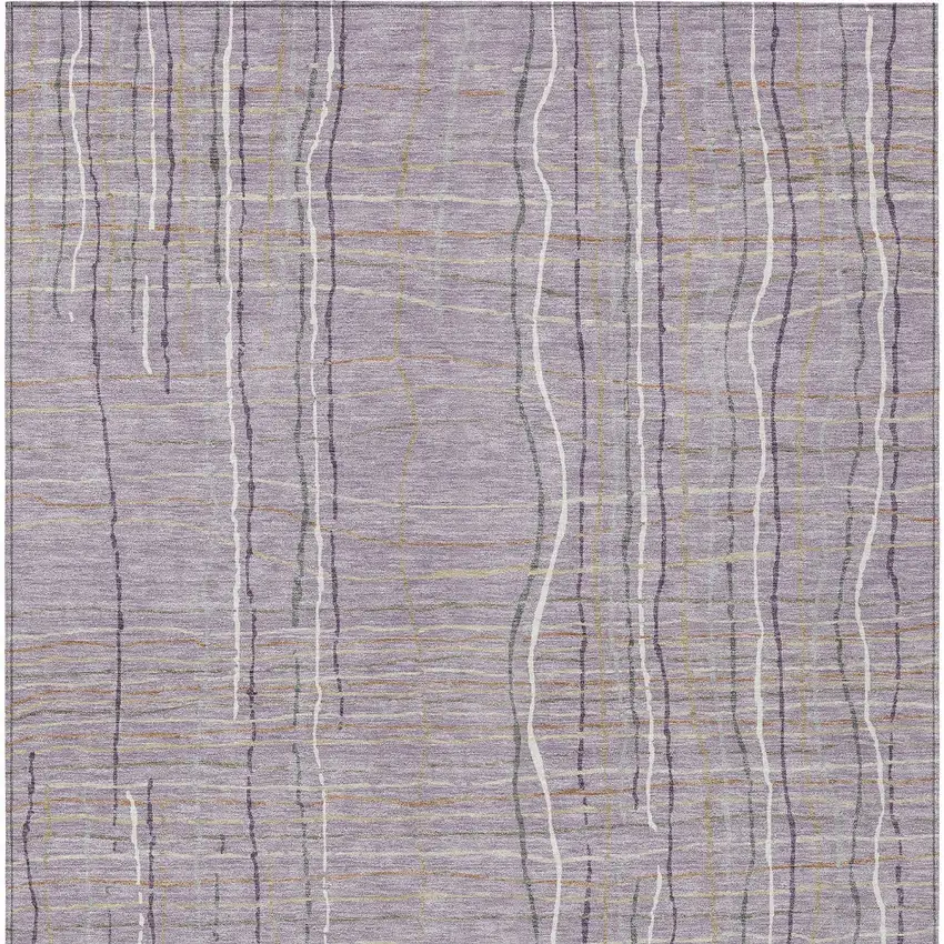 Lavender Ivory And Gray Striped Washable Indoor Outdoor Area Rug Photo 7