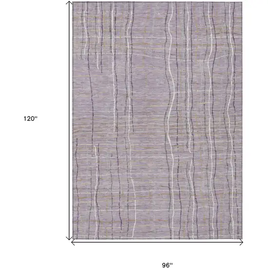 Lavender Ivory And Gray Striped Washable Indoor Outdoor Area Rug Photo 3