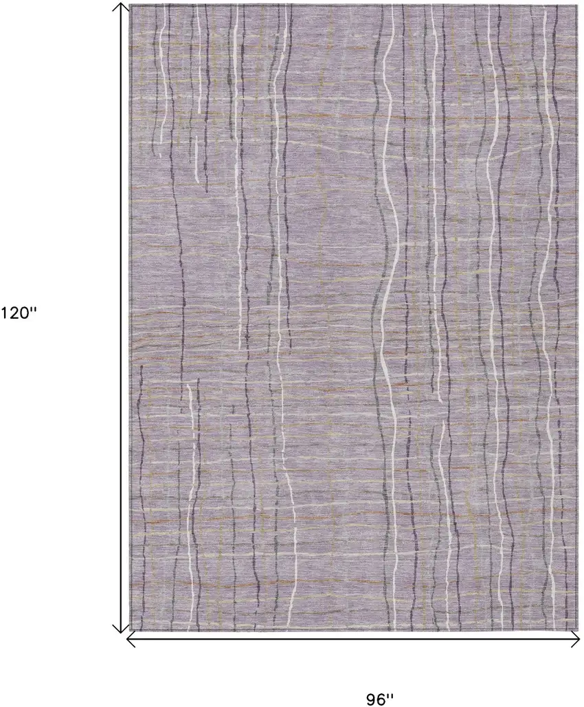Lavender Ivory And Gray Striped Washable Indoor Outdoor Area Rug Photo 3