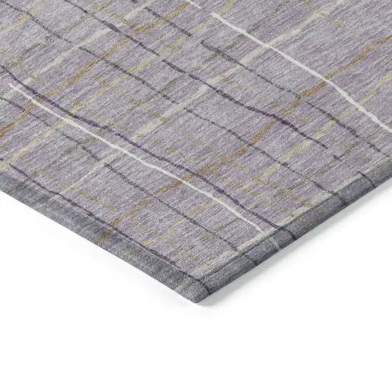 Lavender Ivory And Gray Striped Washable Indoor Outdoor Area Rug Photo 4