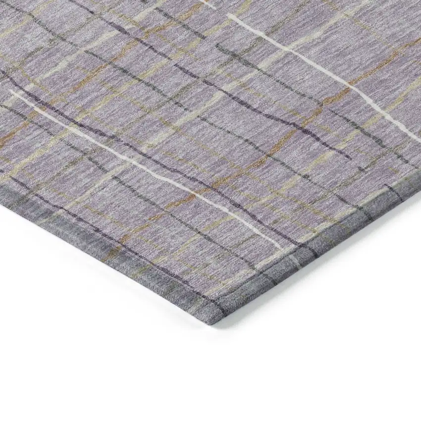 Lavender Ivory And Gray Striped Washable Indoor Outdoor Area Rug Photo 4