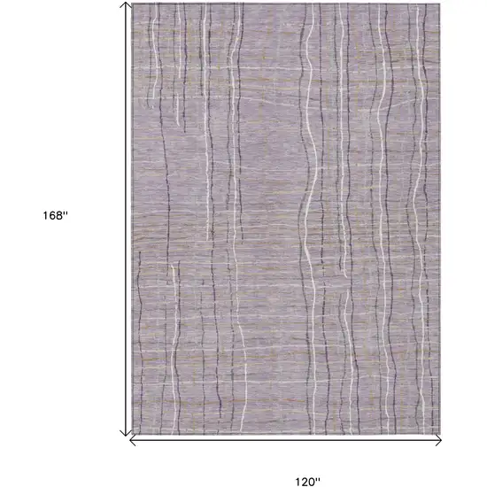 Lavender Ivory And Gray Striped Washable Indoor Outdoor Area Rug Photo 3