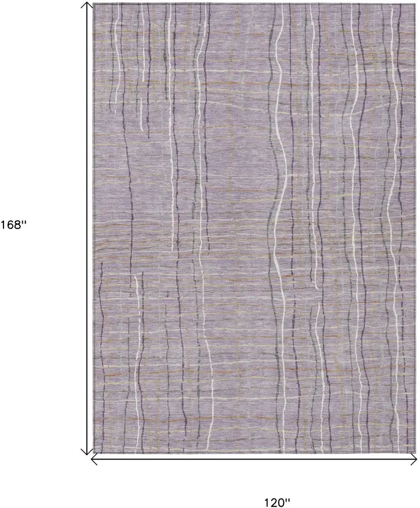 Lavender Ivory And Gray Striped Washable Indoor Outdoor Area Rug Photo 3