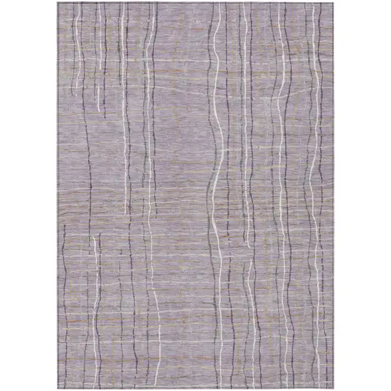 Lavender Ivory And Gray Striped Washable Indoor Outdoor Area Rug Photo 2