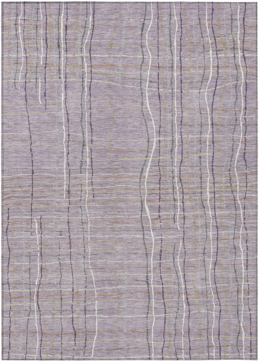 Lavender Ivory And Gray Striped Washable Indoor Outdoor Area Rug Photo 2