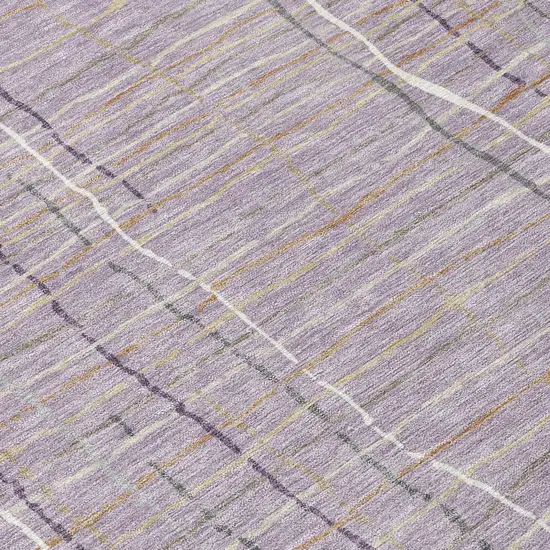 Lavender Ivory And Gray Striped Washable Indoor Outdoor Area Rug Photo 5