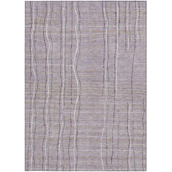 Lavender Ivory And Gray Striped Washable Indoor Outdoor Area Rug Photo 7