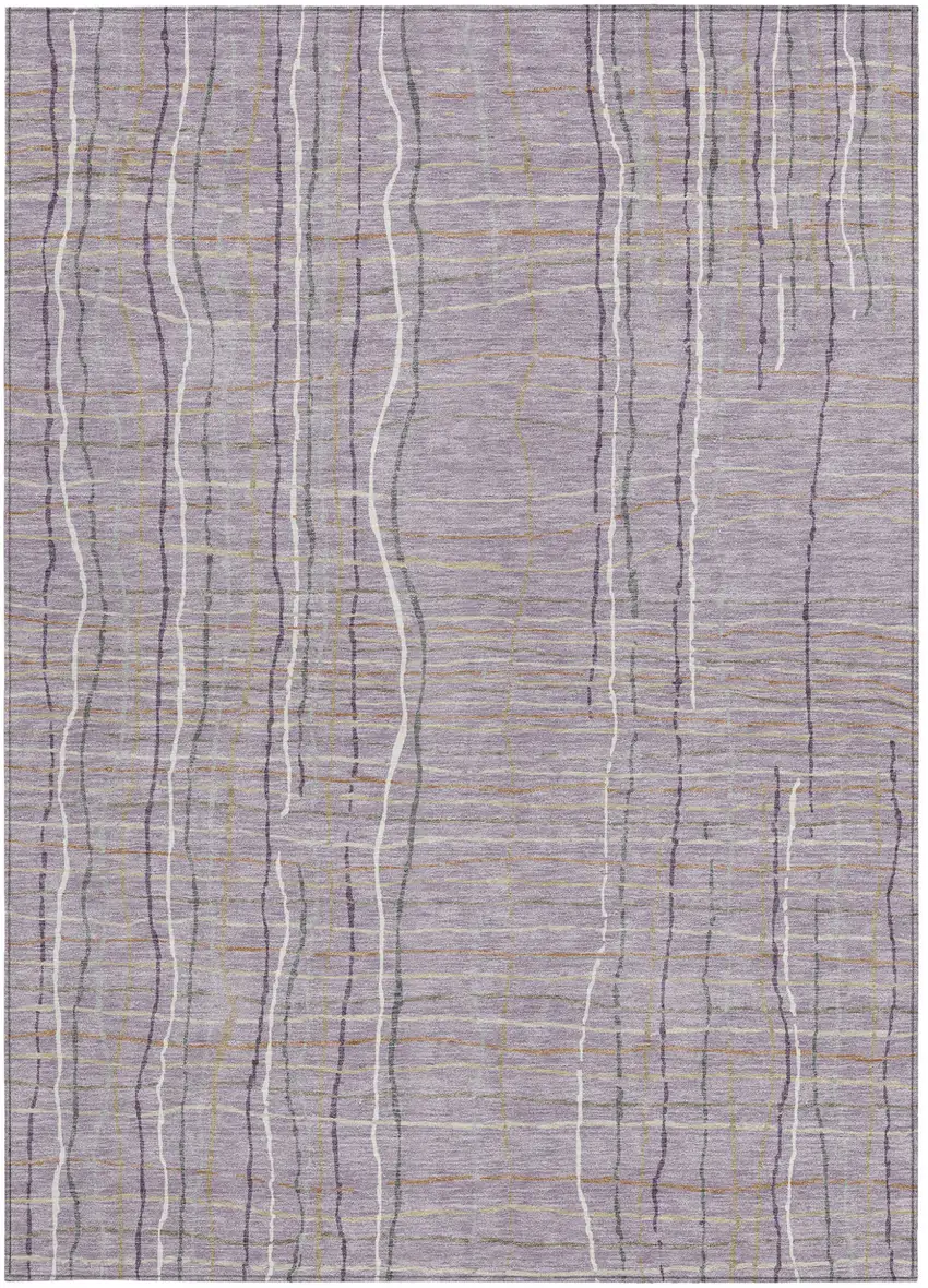 Lavender Ivory And Gray Striped Washable Indoor Outdoor Area Rug Photo 7