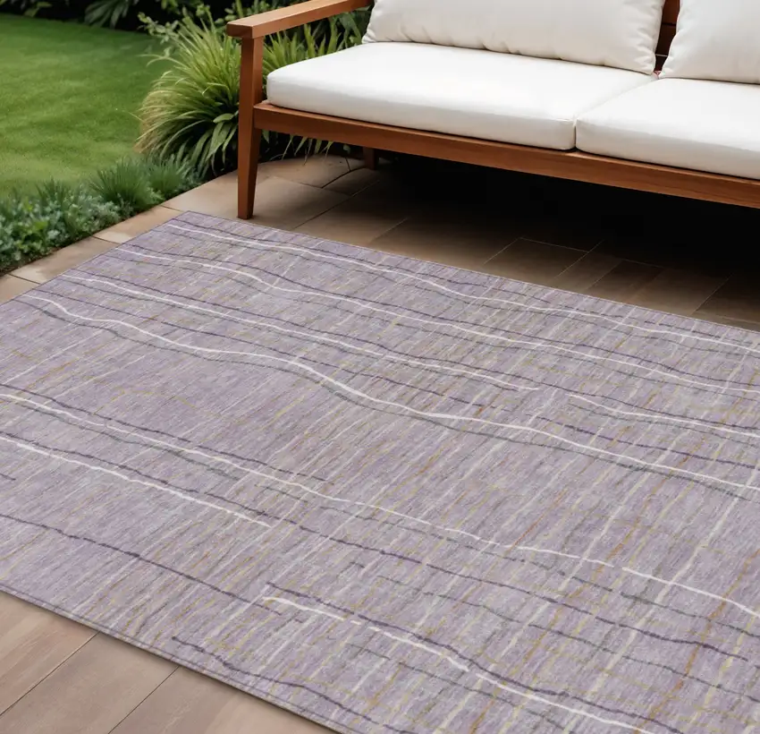 Lavender Ivory And Gray Striped Washable Indoor Outdoor Area Rug Photo 1
